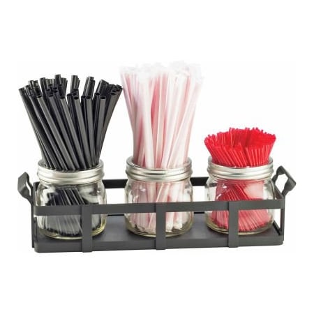 Cal-Mil Cal-Mil 3334-13 3 Jar Straw and Stir Stick Holder 12-3/4"W x 5"D x 3-3/4"H Black 3334-13